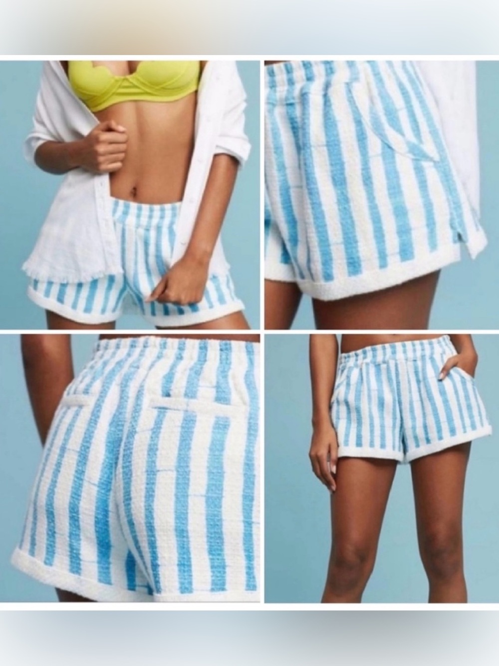 EUC Anthropologie Lilka Blue and White Striped Terry Cloth Lounge Shorts Medium